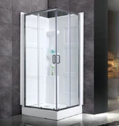 Квадратна ъглова душ-вана заобиколена с плъзгаща се врата