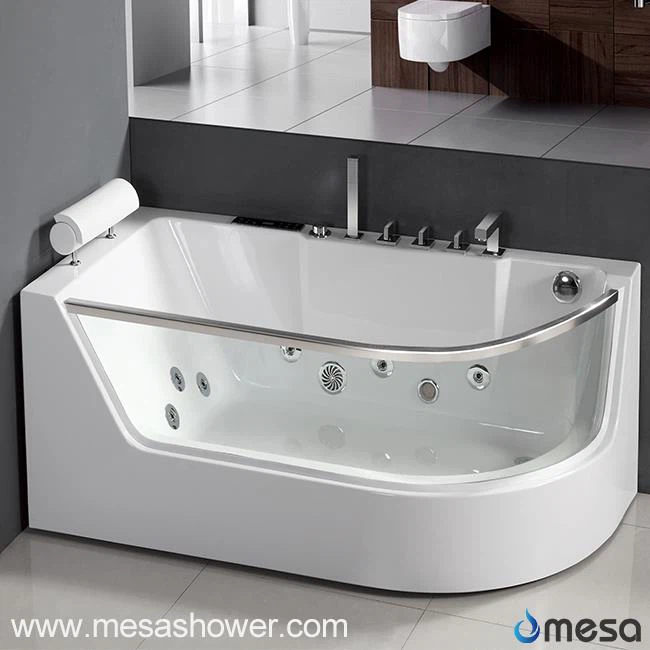 Ъглови правоъгълни кръгли акрилни стъкло Whirlpool масаж изстискан гореща продажба вана баня вана с възглавница